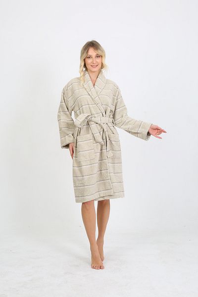 Homelover Γυναικείο μπουρνούζι Şalyaka 100% βαμβακερό οριζόντιο ριγέ - Μπουρνούζι μπάνιου υψηλής απορρόφησης Ultra Luxury
