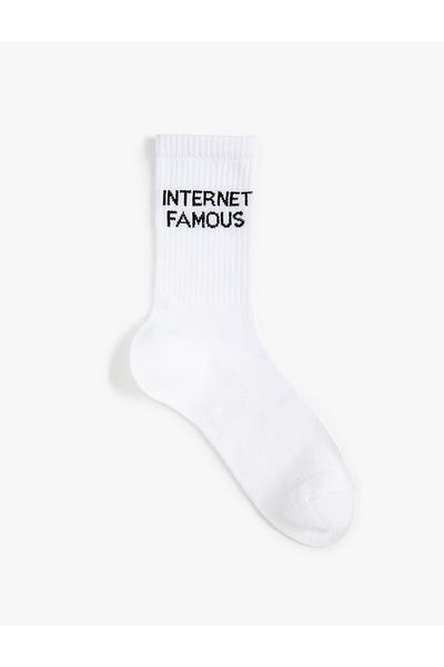 Koton Slogan Embroidered Socks