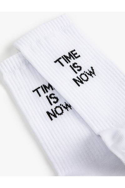 Koton Socket Socks Slogan Embroidered