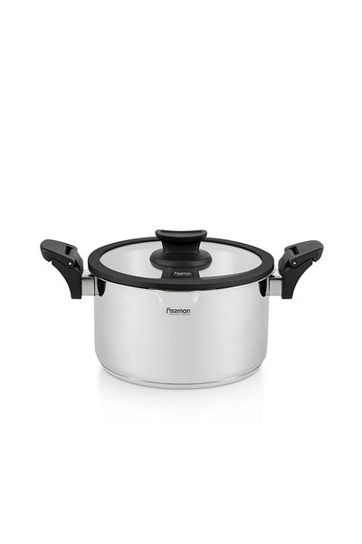 Fissman Stockpot With Glass Lid 2.5L, Stainless Steel with Drain Spouts 18x11cm