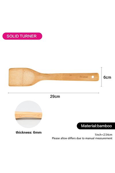 Fissman Wooden Turner 30cm, Bamboo Flat Turner with Hanging Hole for Cooking, Baking