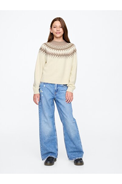 GAP Kız Çocuk Bej Fair Isle Desenli Kazak