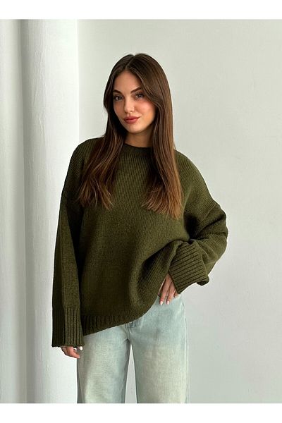 Laluvia Pulover gros de bază simplu kaki - 4700