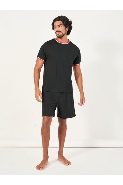 Styli Contrast Tipping Rib Detail T-Shirt & Shorts Set