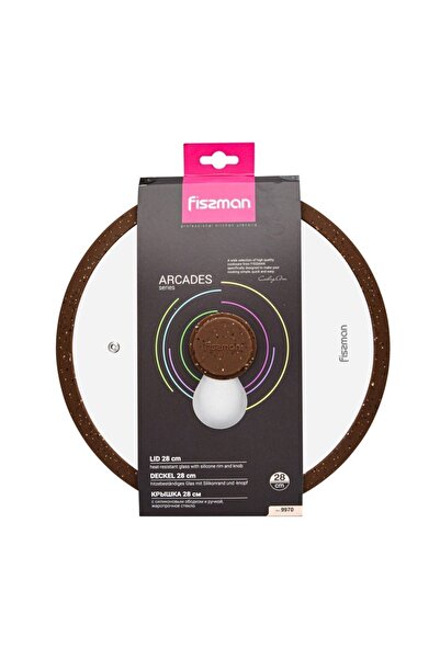 Fissman غطاء زجاجي 28 سم مع حافة سيليكون رخامية لون بني