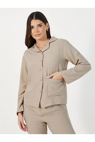 Styli Front Double Pockets Shirt & Pants Pyjama Set