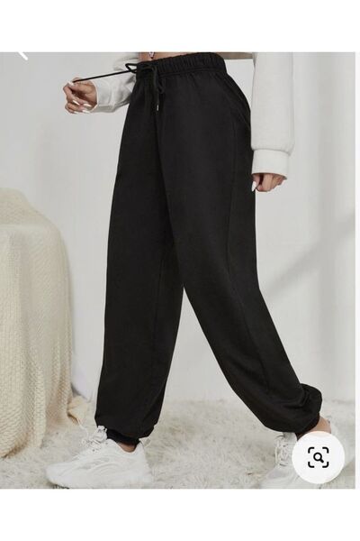 FİTGO Ženske crne trenirke sa gumenim nogavicama, 2 niti