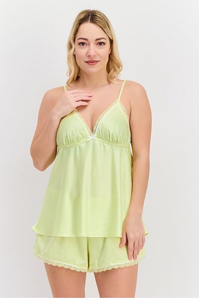 Flora Women 2 Pieces Plain Pyjama Set, Lime