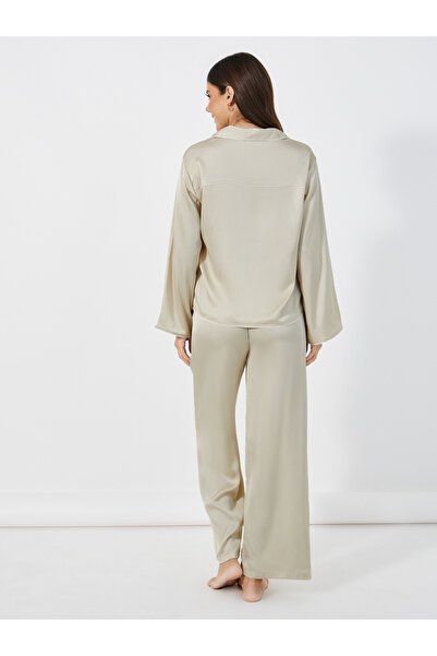 Styli Solid Piped Button Through Shirt & Pyjama Set