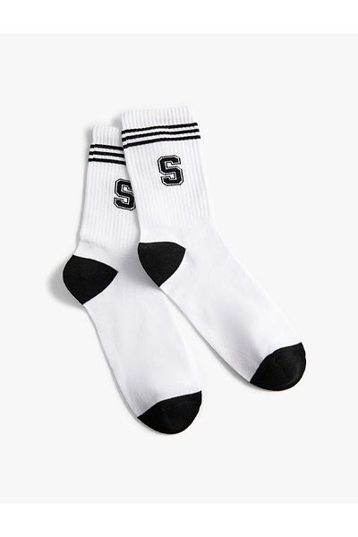 Koton College Socket Socks Embroidered Color Blocked