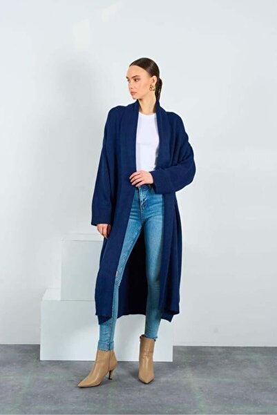 qstyle Qstayle TH2310006 Cardigan cu guler șal deschis în față, albastru închis