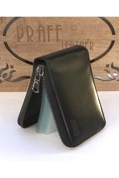 Praff 2605044   Unisex Γνήσιο Δερμάτινο Διαφανές Οριζόντια Θήκη Κάρτας με φερμουάρ και θήκη χαρτονομισμάτων
