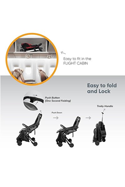 BabyCara Ultra Lightweight Compact Folding Travel Cabin Stroller For Baby 5-Point Safety Harness