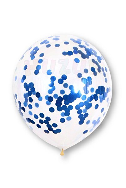Ezgi Party Store 20 Pieces 30 cm Blue Confetili Transparent Metallic Balloon Set - Sequin Scale Party