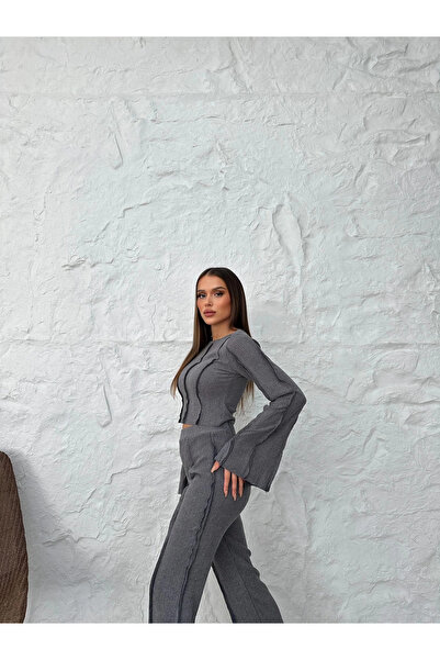 Cistern İstanbul Women's Reverse Stitch Spanish Bottom Top Suit with Slit