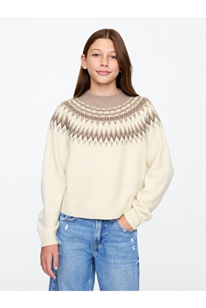GAP Kız Çocuk Bej Fair Isle Desenli Kazak