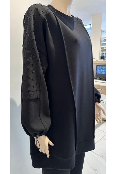 FUAT GÜRSEN Plus Size Bead Detailed Sleeve Ends Shrinkable Double Suit