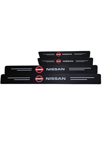 Rukye Shop Nissan Logolu Karbon Kapı Eşiği Koruyucu Bant Folyo 4'lü Set