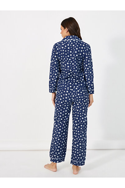 Styli Cotton Linen Star Print Shirt & Pyjama Set