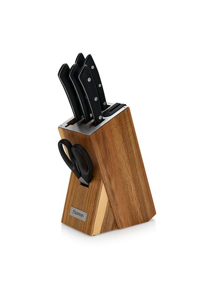 Fissman 7-Piece Knife Set Weimar with Wooden Block with Built-In Sharpener X30Cr13 Steel