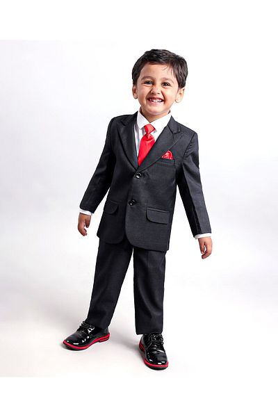 Babyhug Full Sleeves Party Suit With Bow Solid - Black