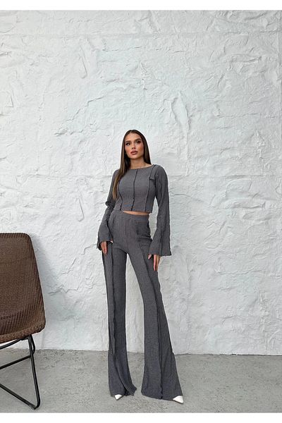 Cistern İstanbul Women's Reverse Stitch Spanish Bottom Top Suit with Slit