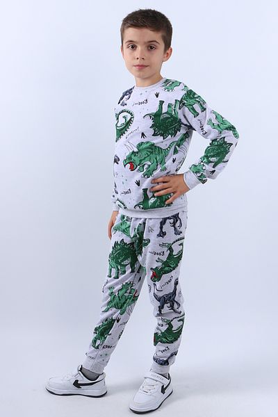 HÇM Boys' Raised Pajamas Set - Dinosaur Printed Ribbed D46