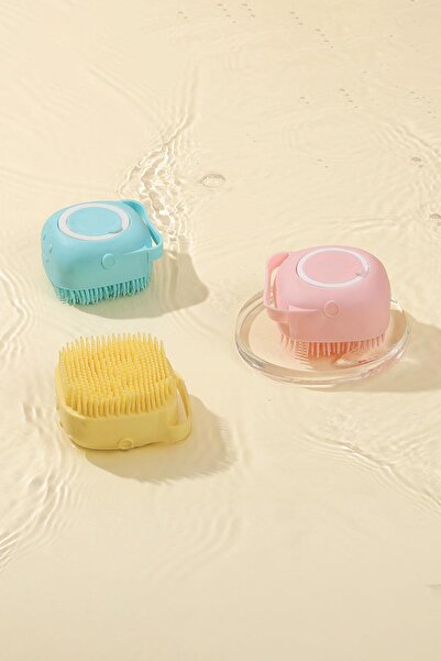 GOBYPET Cat and Dog Pet Washing Brush with Shampoo Chamber Silicone Yellow