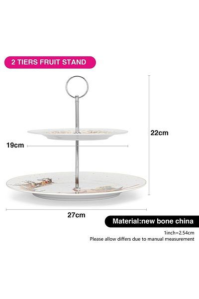 Fissman 2-Tier Fruit Stand -19cm/27cm Serving Plate, 22cm Stand- Christmas Themed-Design Cake Stand