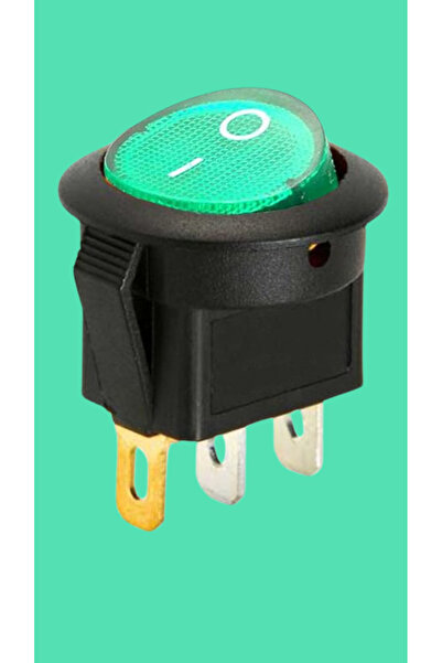 SECET Yeşil Mini (S) Yuvarlak Tekli Işıklı 3 Ayaklı  Anahtar On/off Switch 3p