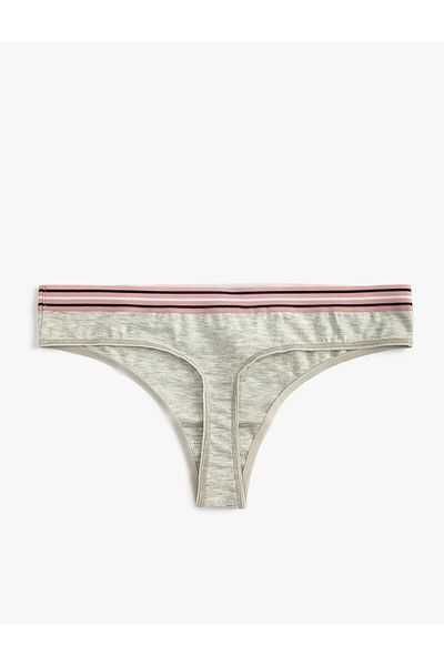 Koton Thong Panties Slogan Printed Ribbed