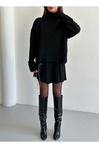 Laluvia Set pulover negru cu tiv strâns plisat - 7777