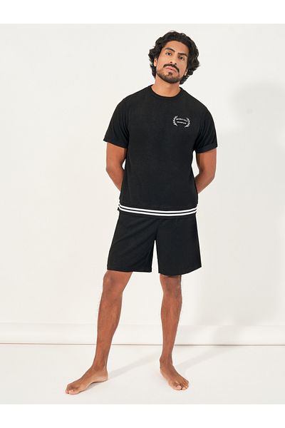 Styli Towel Knit Minimal Print T-Shirt & Shorts Set