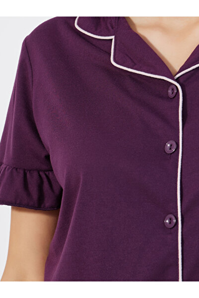 Styli Ruffle Sleeve Contrast Piping Shirt and Pyjama Set