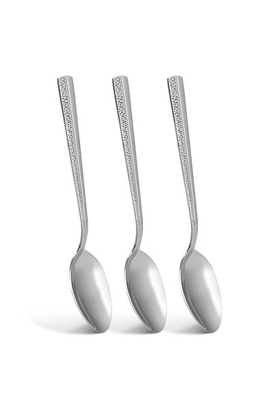 Fissman 3-Piece Dinner Spoon 20cm, Stainless Steel Cutlery Set Flor Series Silverware Set