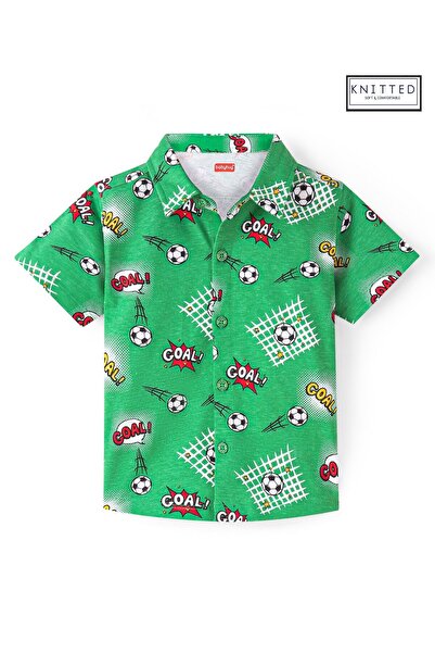 Babyhug Babyhug Cotton Knit Half Sleeves Soccer Printed Regular Shirt - Green