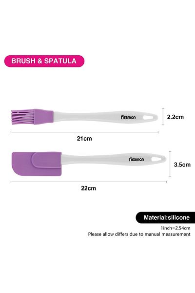 Fissman Silicone Spatula and Oil Brush Set, Heat Resistant Pastry Set for BBQ, Grilling (Purple)
