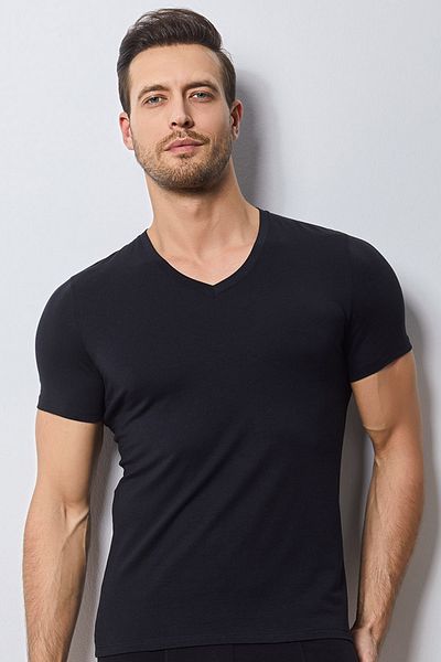 Svm Black Men's Modal Lycra V-Neck T-shirt 9022