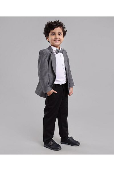 Babyhug Babyhug Woven Full Sleeves Solid Party Suit - Grey
