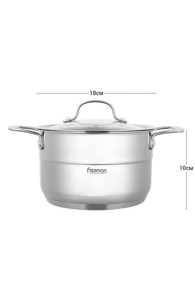 Fissman Casserole 2.5L w/ Glass Lid, Stainless Steel Induction Bottom 18x10cm Nordia Series