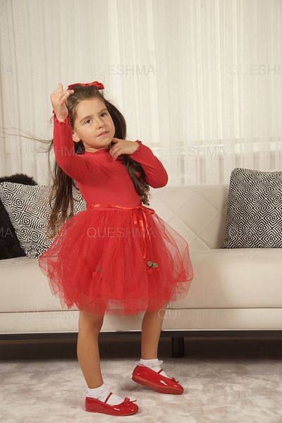QUESHMA Mobile Cherry Lined Tulle Tutu Girl's Dress