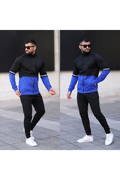 SERAZAT Set de trening pentru bărbați - cu fermoar, confortabil din Lycra, cu potrivire obișnuită