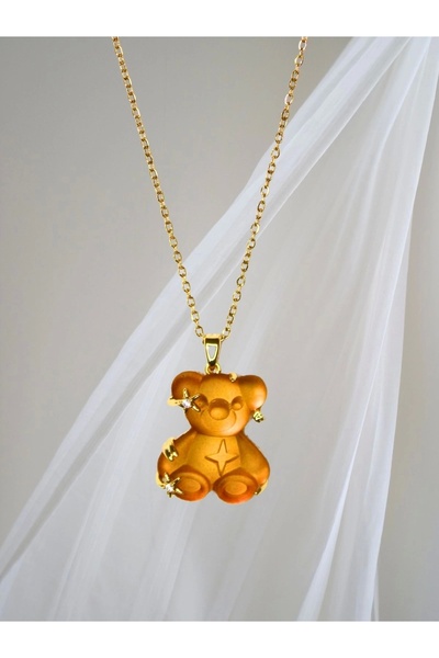 d Kit Boutique قلادة تيدي بير جليبر برتقالية مرصعة بالنجوم 44 سم