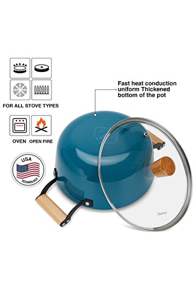 Fissman Non-Stick Stockpot w/ Glass Lid Seagreen Series Enamelled Lightweight Cast Iron 28x12cm/6L