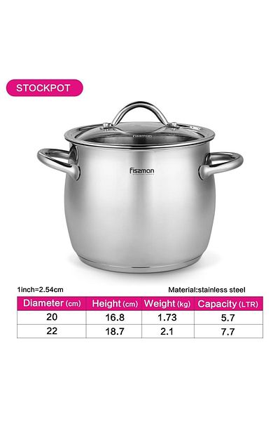 Fissman Stockpot With Glass Lid Vivien Stainless Steel 20x16.8cm/5.7LTR