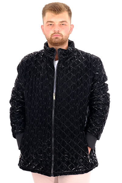 ModeXL Mode XL Чоловічий великий розмір Прямий комір Рукава на резинці Застібка-блискавка Куртка U24611 Чорний