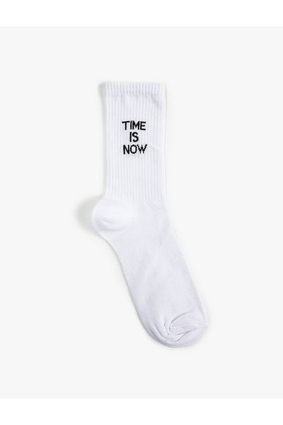 Koton Socket Socks Slogan Embroidered