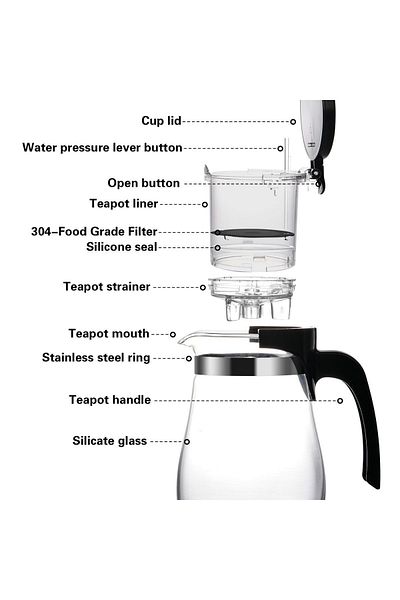 Fissman Tea Pot with Removable Infuser 550mL, Glass Teapot Gunfu Series, Great For Loose Leaf Tea