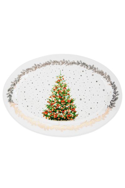 Fissman Oval Dinner Plate 30x20cm, Christmas-Themed Design Platter Plate, Festive Decorative Plate