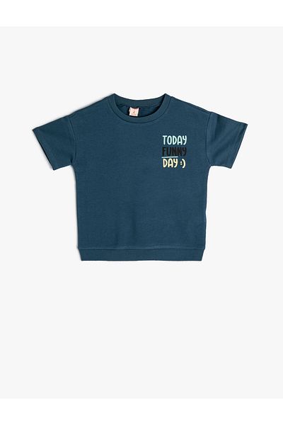 Koton Slogan Printed T-Shirt Short Sleeve Crew Neck Cotton